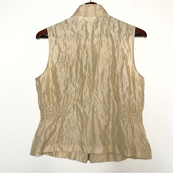 Chico’s shirred Beige Textured silk blend Crinkle Full-Zip vest size 1 or M - Picture 6 of 11
